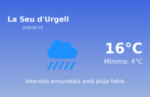 El temps avui 15 de Maig de 2026 a La Seu d’Urgell segons l’AEMET