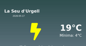 Previsió de l’AEMET a La Seu d’Urgell avui 17 de Maig de 2026