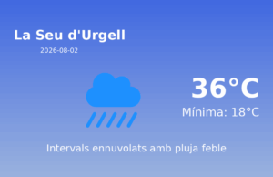 AEMET: El temps per a La Seu d’Urgell – 2 de Agost de 2026
