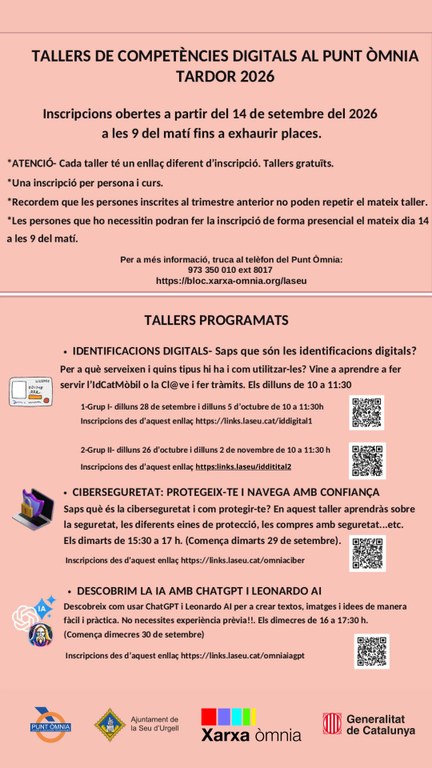 El Punt Òmnia de la Seu d'Urgell inicia les inscripcions per a tallers de competències digitals aquest tardor